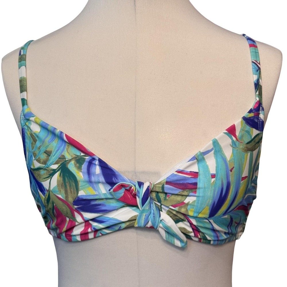 Time And Tru Bikini Top Womens Small Tropical Palm Padded Tie Front Swimsuit NEW
